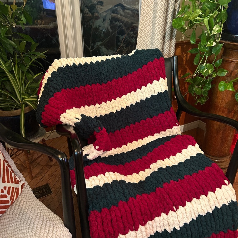 Handknit Festive Holiday Throw Blanket